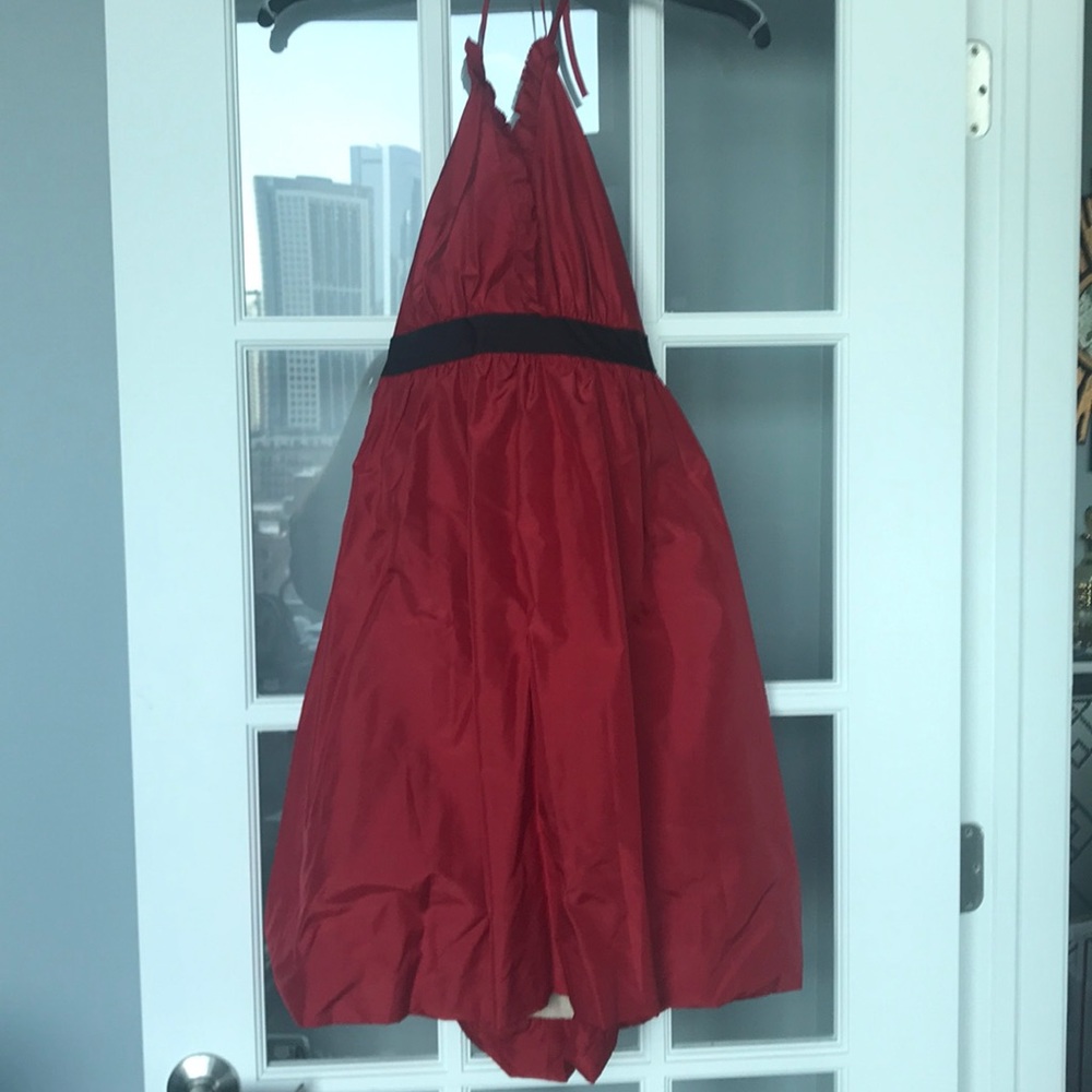 Julie Haus red halter bubble dress